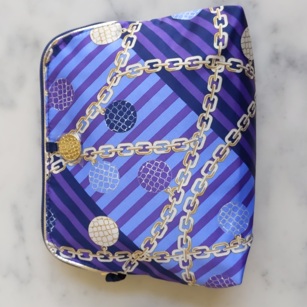 NWT. Estee Lauder Multicolor Satin and Gold Design with Lining Cosmetic Bag.